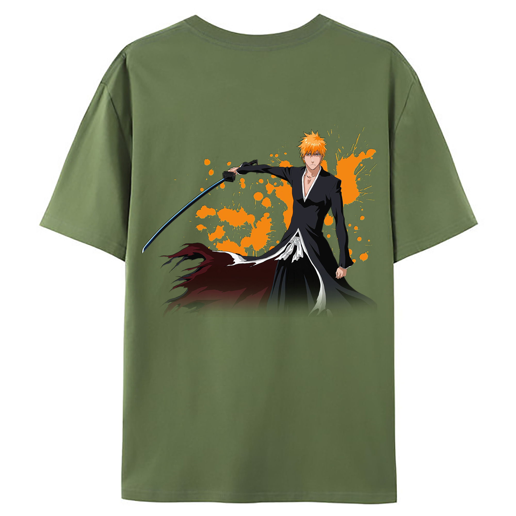 （画像用） ブリーチ 黒崎一護（くろさき いちご）BLEACH Kurosaki Ichigo 綿100％ メンズ半袖Tシャツ（バックプリント） 通気性